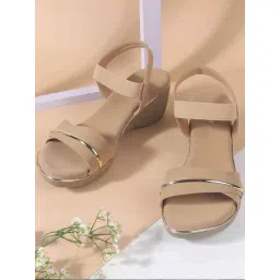 Walkway Women's Beige Ankle Strap Wedges-picture-23