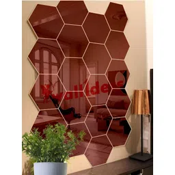 Wall1ders Brown 20 Pieces Hexagon 3D Mirror Wall Stickers-picture-16