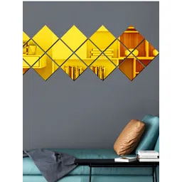 Wall1ders Gold Toned 16 Pieces Acrylic Square Mirror Wall Stickers-picture-30