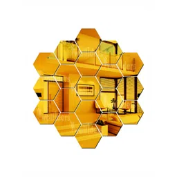 Wall1ders Gold Toned 20 Pieces Hexagon Mirror Wall Stickers-picture-25