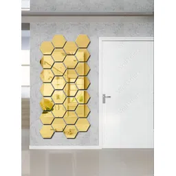 Wall1ders Gold Toned 31 Pieces Hexagon Acrylic Mirror Wall Stickers-picture-12