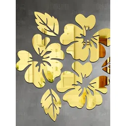 Wall1ders Gold Toned Flower & Leaf Acrylic Mirror Wall Stickers-picture-28