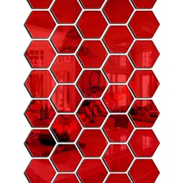 Wall1ders Red 40 Pieces Hexagon 3D Mirror Wall Stickers-picture-12