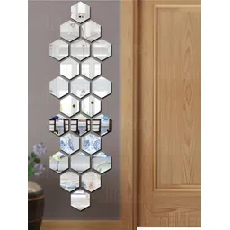 Wall1ders Silver Toned 24 Pieces Hexagon Acrylic Mirror Wall Stickers-picture-10