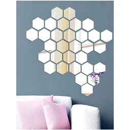 Wall1ders Silver Toned 31 Pieces Hexagon Acrylic Mirror Wall Stickers-picture-33