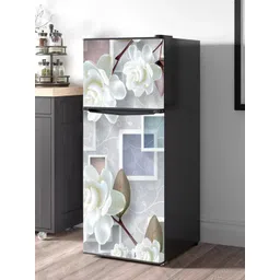 WallDaddy Grey & White Floral Printed Refrigerator Sticker-picture-26