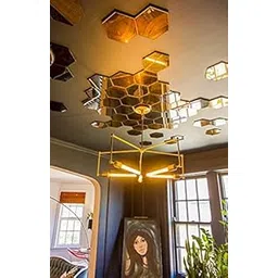 Walldaddy Unframed Mirror Finish Acrylic Sticker (20 Hexagonal Golden) Size (12X10) Cm Pack Of 20 For Bedroom, Drawing Room, Kids Room, Roof, Walls, Doors, Furniture Etc - Plastic-picture-13