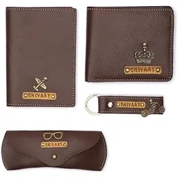 walletkart Personalized Leather Name Men's Wallet Keychain Passport Cover and Eyewear | Customised Gift for Boyfriend Husband Father & Son (Dark Brown)-picture-23