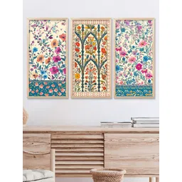 WALLLANE Beige & Blue 3 Pieces Wooden Floral And Botanical Wall Art-picture-23