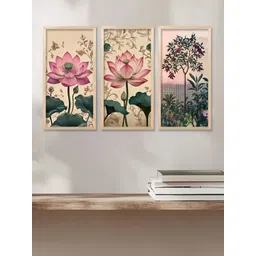 WALLLANE Beige & Green 3 Pieces Floral and Botanical Wooden Wall Paintings-picture-37