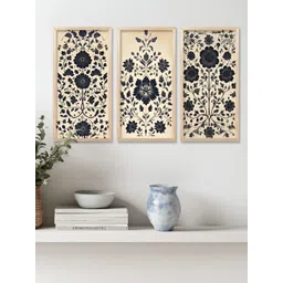 WALLLANE Beige & Grey 3 Pieces Floral and Botanical Traditional Printed Wooden Wall Art-picture-36