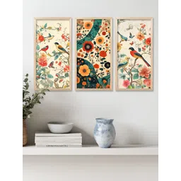 WALLLANE Beige & Orange 3 Pieces Floral and Botanical Wooden Wall Paintings-picture-42