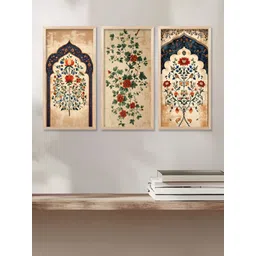 WALLLANE Beige & Red 3 Pieces Floral and Botanical Traditional Wooden Wall Art-picture-19