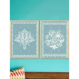 WALLLANE Blue & White 2 Pieces Wood Floral and Botanical Wall Paintings-picture-13