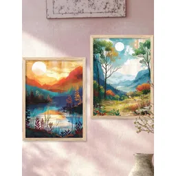 WALLLANE Brown 2 Piece Wood Abstract Wall Paintings-picture-32