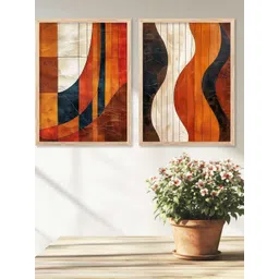 WALLLANE Brown 2 Piece Wood Abstract Wall Paintings-picture-18