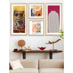 WALLLANE Brown 4 Piece Wood Abstract Wall Paintings-picture-32