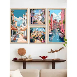 WALLLANE Brown 4 Piece Wood Abstract Wall Paintings-picture-23