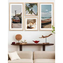 WALLLANE Brown 4 Piece Wood Abstract Wall Paintings-picture-24