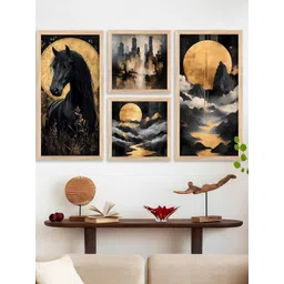 WALLLANE Brown 4 Piece Wood Abstract Wall Paintings-picture-33