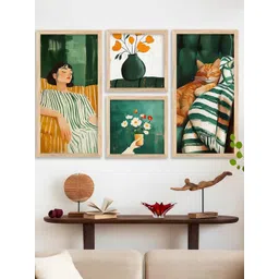 WALLLANE Brown 4 Piece Wood Abstract Wall Paintings-picture-29