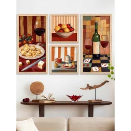 WALLLANE Brown 4 Piece Wood Abstract Wall Paintings-picture-26