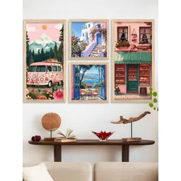 WALLLANE Brown 4 Piece Wood Abstract Wall Paintings-picture-31