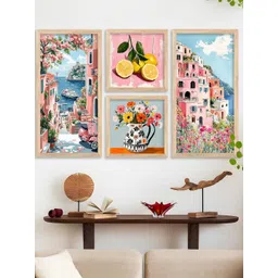 WALLLANE Brown 4 Piece Wood Abstract Wall Paintings-picture-34