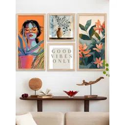 WALLLANE Brown 4 Piece Wood Abstract Wall Paintings-picture-37