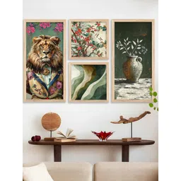 WALLLANE Brown 4 Piece Wood Abstract Wall Paintings-picture-30