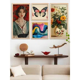 WALLLANE Brown 4 Piece Wood Abstract Wall Paintings-picture-32