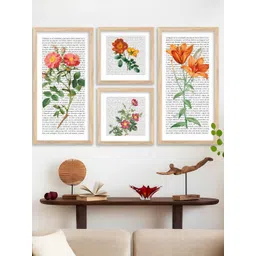 WALLLANE Brown 4 Piece Wood Floral and Botanical Wall Paintings-picture-13