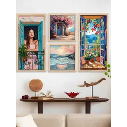 WALLLANE Brown 4 Piece Wood Floral and Botanical Wall Paintings-picture-16