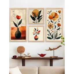 WALLLANE Brown 4 Piece Wood Floral and Botanical Wall Paintings-picture-10