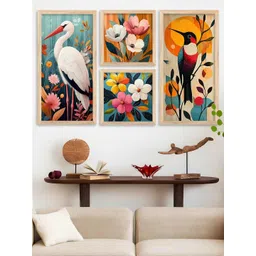 WALLLANE Brown 4 Piece Wood Floral and Botanical Wall Paintings-picture-11