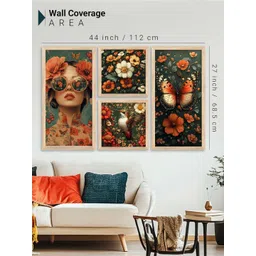 WALLLANE Brown 4 Piece Wood Floral and Botanical Wall Paintings image 2