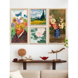 WALLLANE Brown 4 Piece Wood Floral Wall Paintings-picture-19