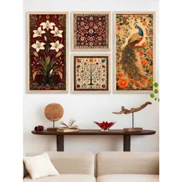 WALLLANE Brown 4 Piece Wood Floral Wall Paintings-picture-18