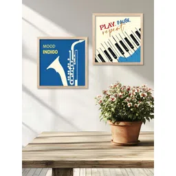 WALLLANE Brown & Blue 2 Piece Wood Abstract Wall Paintings-picture-28