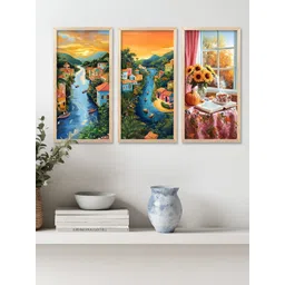 WALLLANE Brown & Blue 3 Pieces Traditional Printed Wooden Wall Art-picture-15