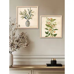 WALLLANE Brown & Green 2 Pieces Wood Floral and Botanical Wall Art-picture-26