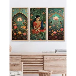 WALLLANE Brown & Green 3 Pieces Floral and Botanical Wooden Wall Paintings-picture-22