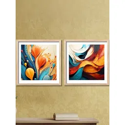 WALLLANE Brown & Multicoloured Set of 2 Piece Wood Abstract Wall Paintings-image-45