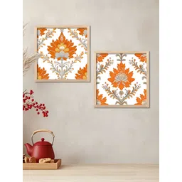 WALLLANE Brown & Orange 2 Pieces Wood Madhubani Wall Art-picture-21