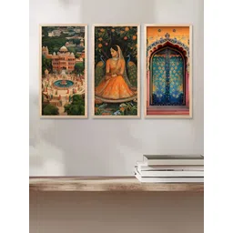 WALLLANE Brown & Orange 3 Pieces Traditional Wooden Wall Paintings-picture-14