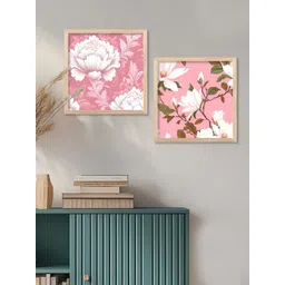 WALLLANE Brown & Pink 2 Piece Wood Floral and Botanical Wall Paintings-picture-38