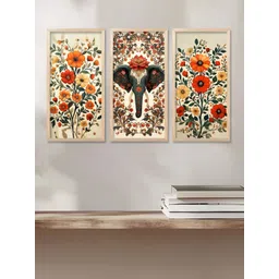 WALLLANE Brown & Red 3 Pieces Floral and Botanical Wooden Wall Paintings-picture-35