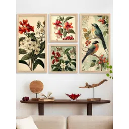WALLLANE Brown & Red 4 Piece Wood Floral Wall Paintings-picture-20