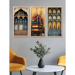 WALLLANE Brown & Yellow 3 Pieces Traditional Printed Wooden Wall Art-picture-40