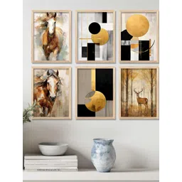 WALLLANE Brown & Yellow 6 and more Piece Wood Abstract Wall Paintings-picture-22